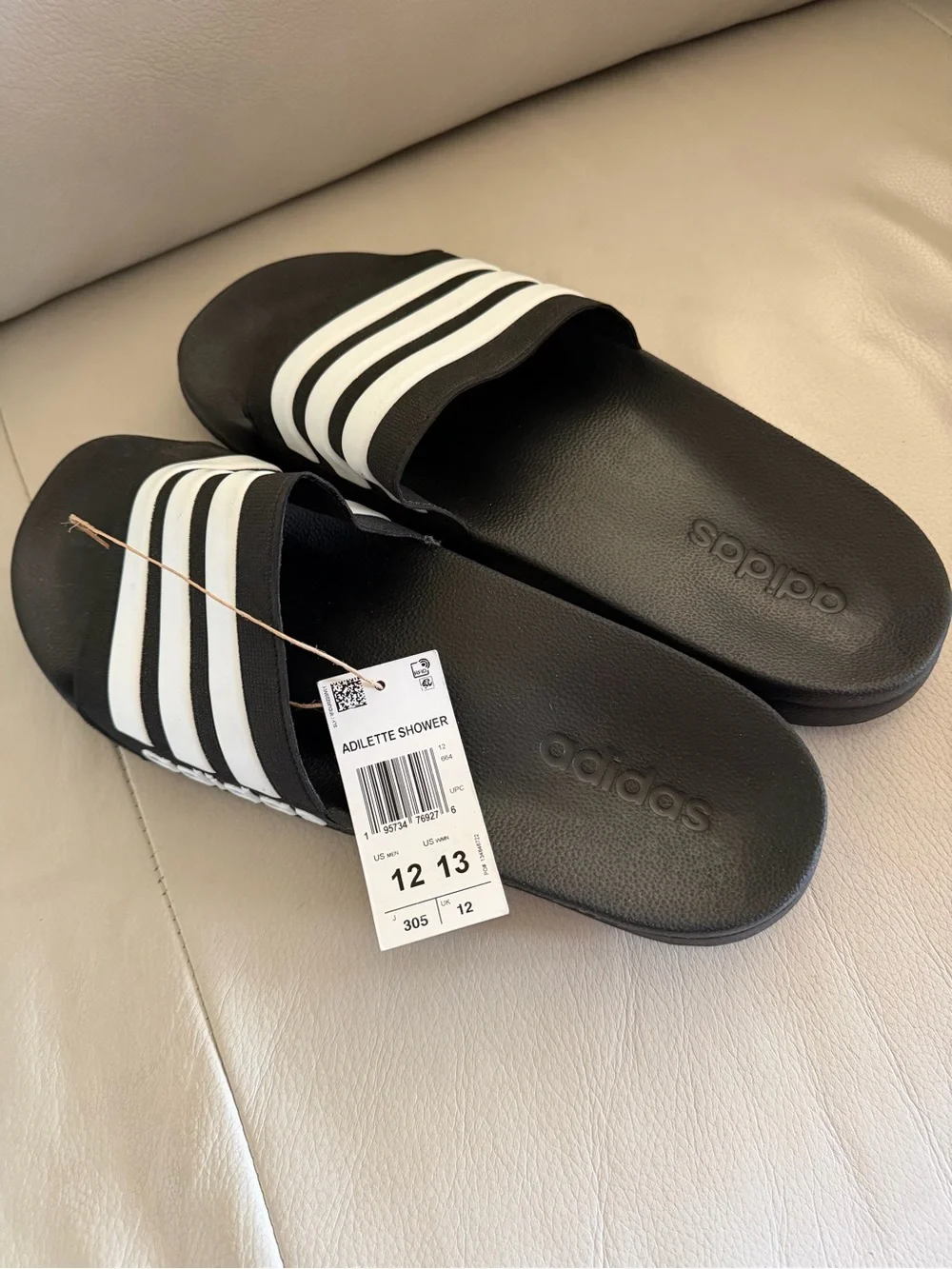 NWT adidas Black & White mens size 12 Adilette Shower Slides
